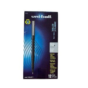 NEW Uni-Ball BLACK INK Onyx Roller Ball Pen Micro 0.5mm Matte Barrel 12 per Box